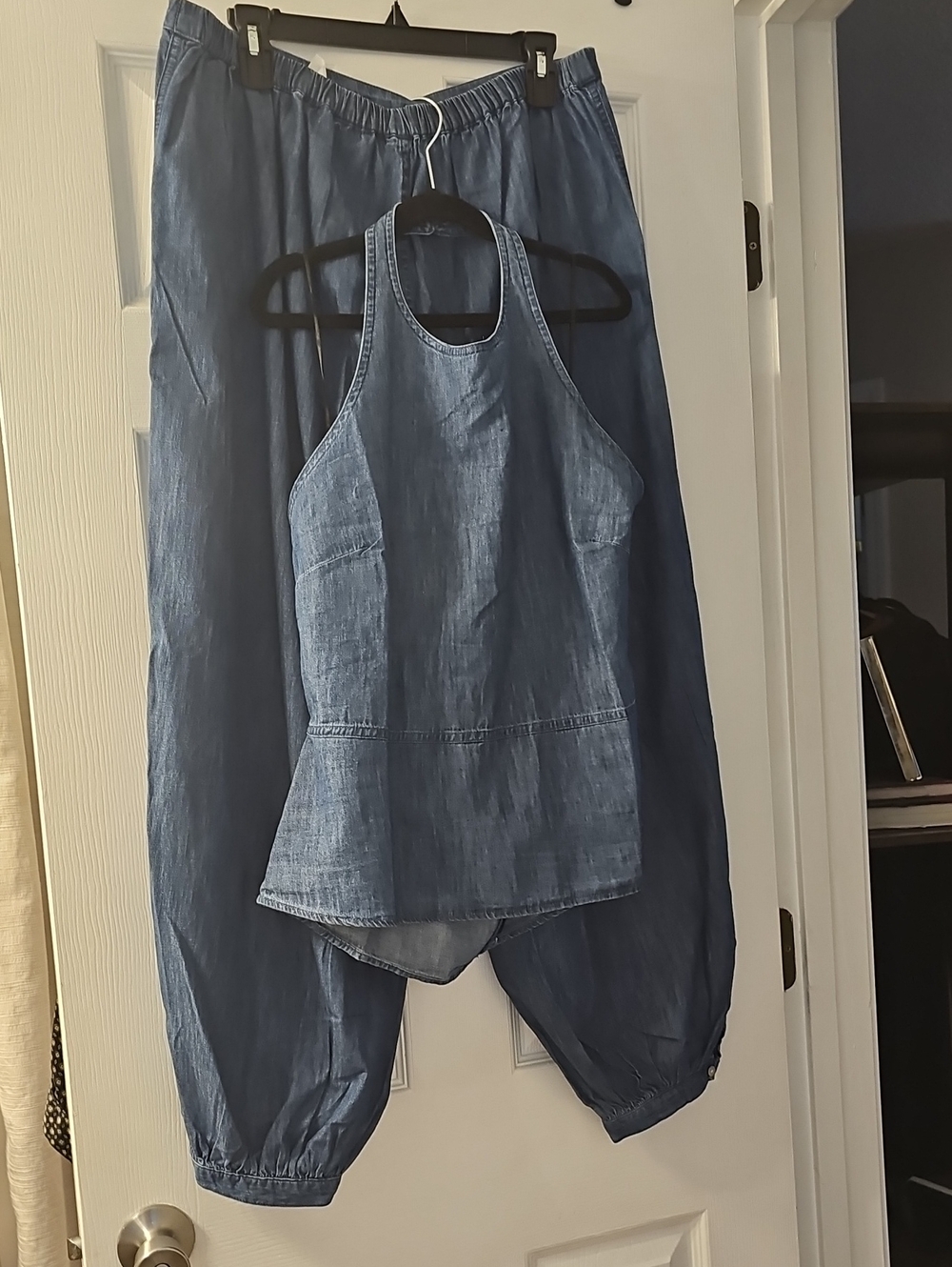 Divided 2 Piece  Lightweight Denim-Blue Jogger Pants & Halter Top